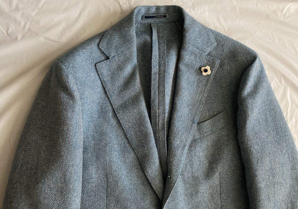 美品 LARDINI 新ロゴ ラルディーニ 46 テーラードジャケット ブルー