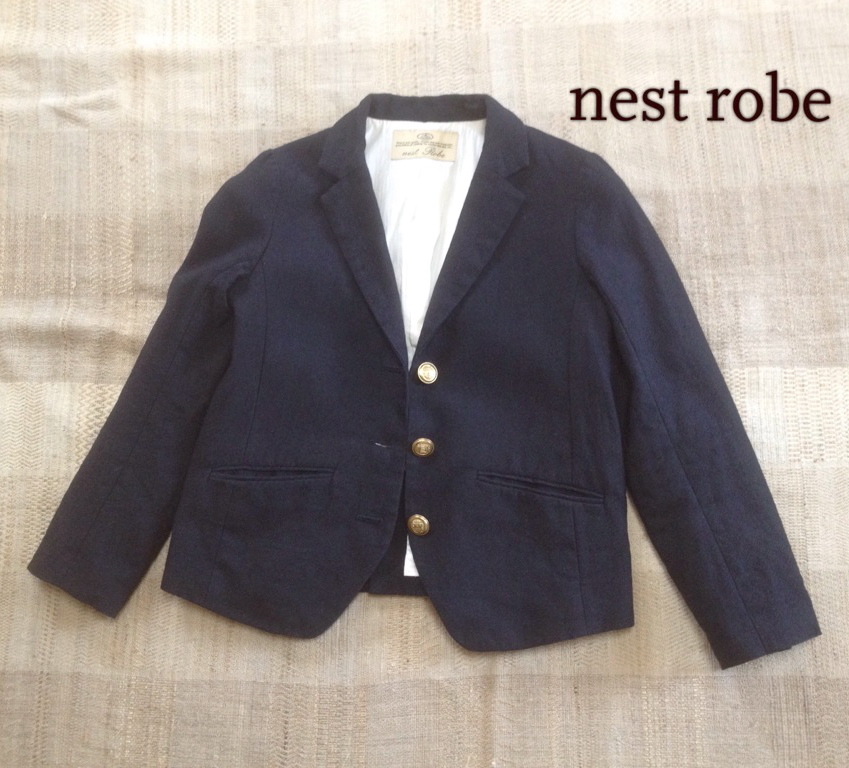 ★nest robe リネン/ウール混 金ボタン ブレザー 紺★ネストローブ