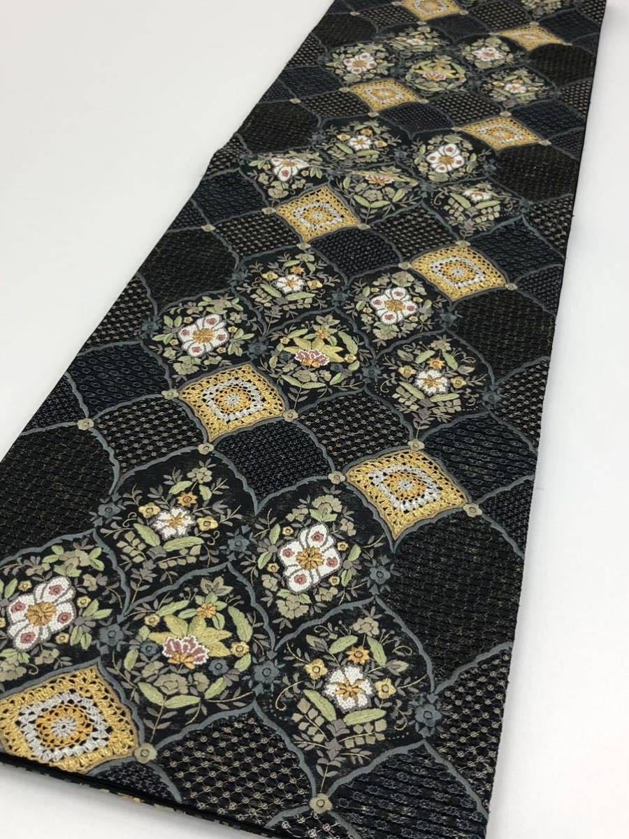 蘇州刺繍 相良刺繍 汕頭刺繍 袋帯 正絹 六通 黒色 【公式通販】