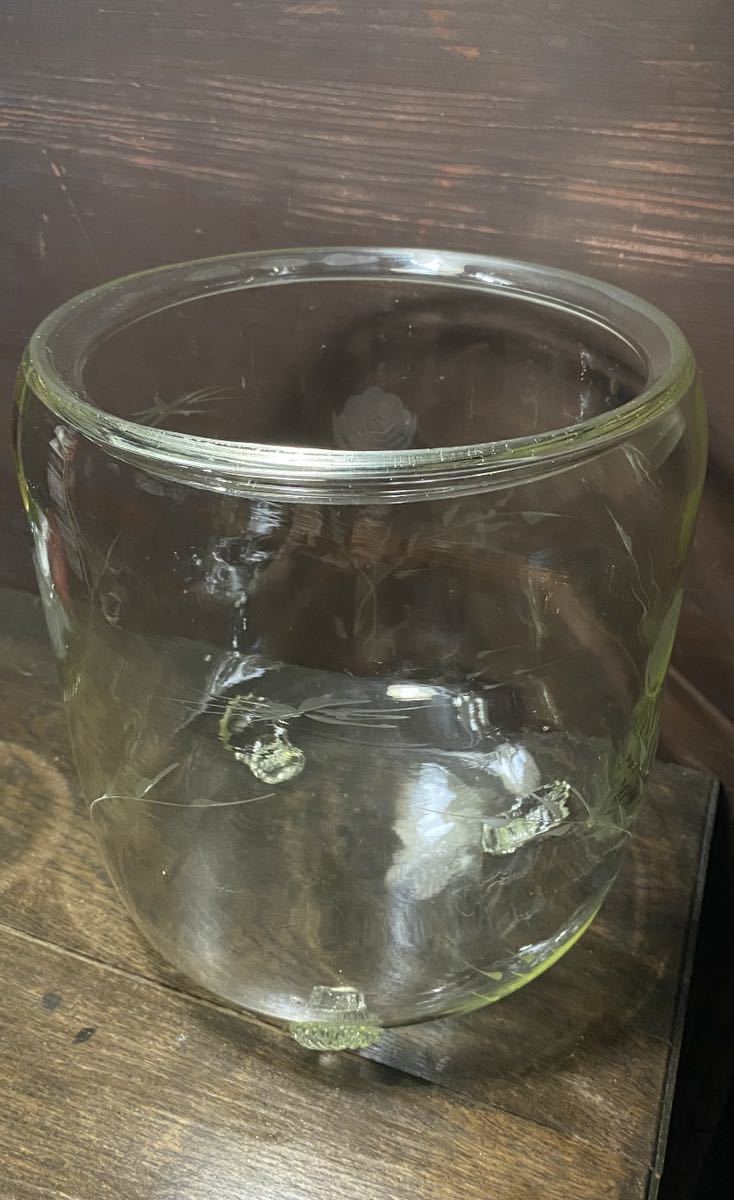 三つ脚カットガラス金魚鉢 大正～昭和初期 ガラス アンティーク