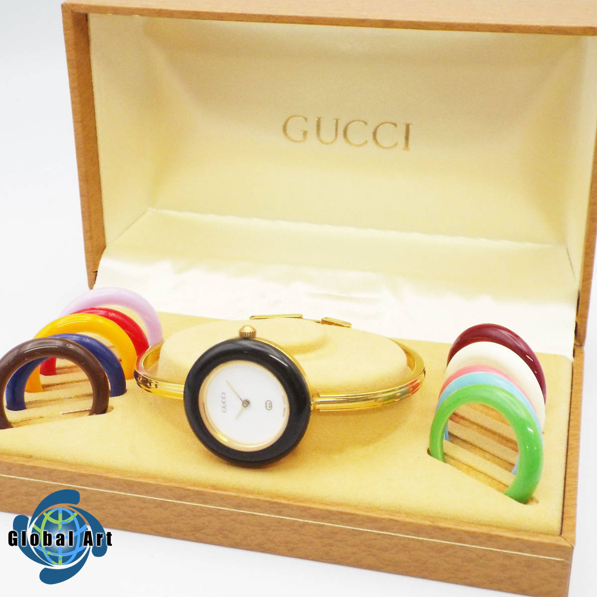 あ09096/GUCCI グッチ/チェンジベゼル/クオーツ/レディース腕時計/文字盤 ホワイト/GGロゴ/スイス製/チェンジベゼル10個・箱付/1100-L