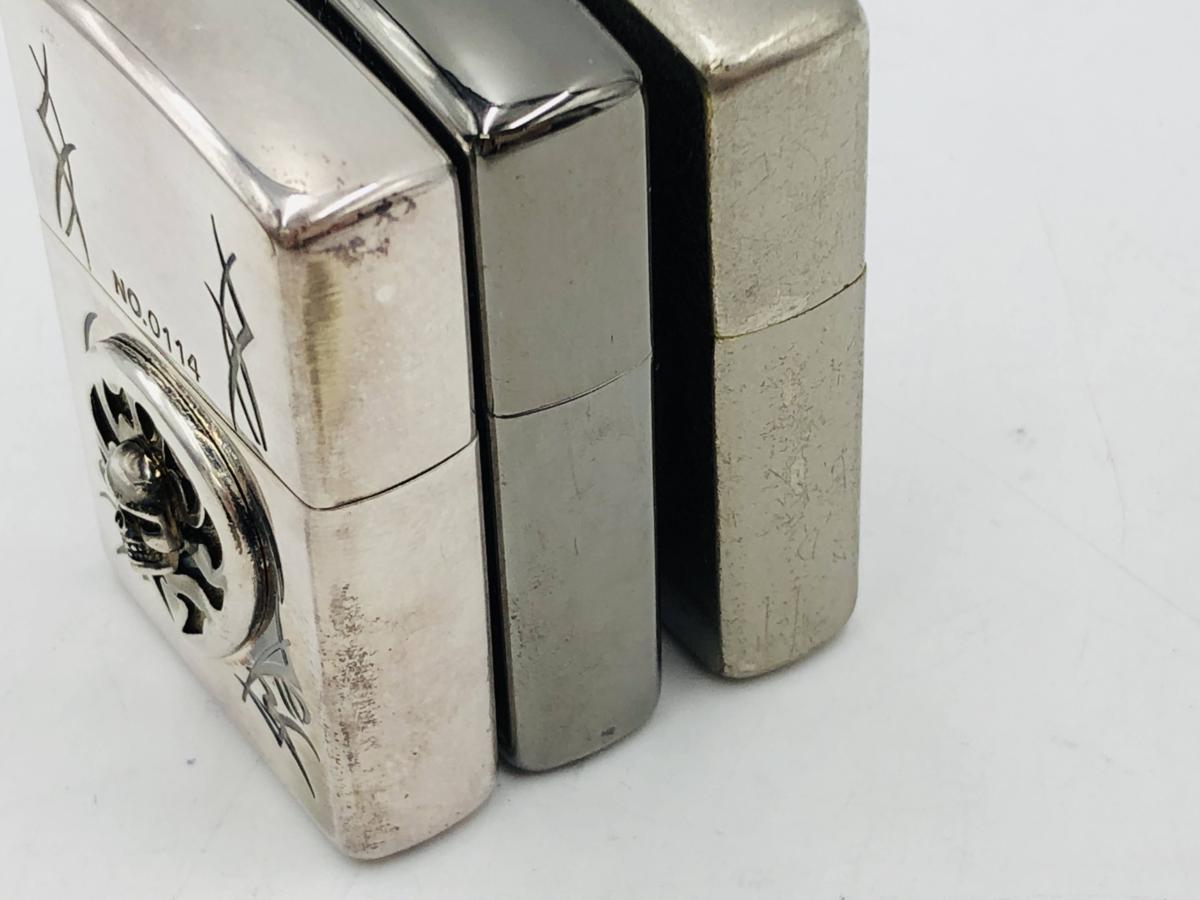 (04y1922)【1円スタート】ZIPPO(ジッポー) スカル　3個セット（SNAP-ON/シルバー）オイルライター 中古品 【新作入荷， 定番人気】
