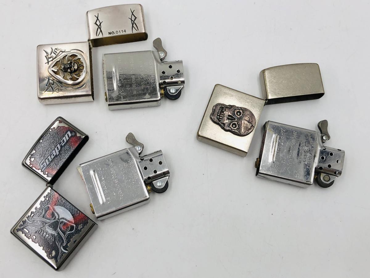 (04y1922)【1円スタート】ZIPPO(ジッポー) スカル　3個セット（SNAP-ON/シルバー）オイルライター 中古品 【新作入荷， 定番人気】