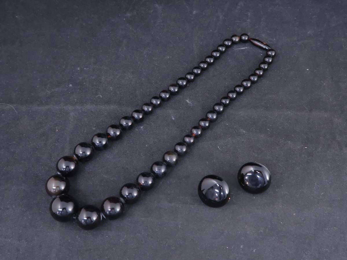 黒甲丸珠 べっ甲 ネックレス イヤリング アクセサリー べっ甲 