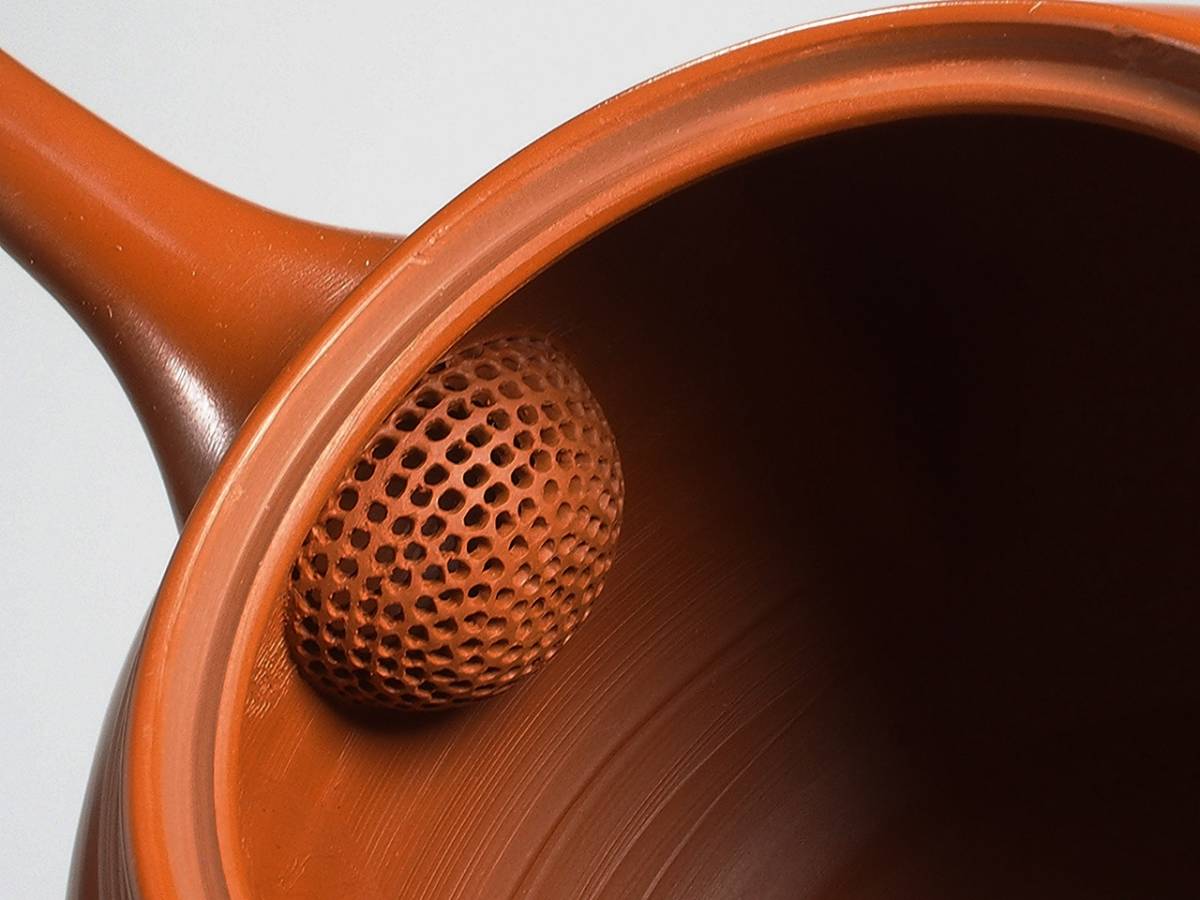 常滑焼 名工 梅原玉堂 梅菊紋 朱泥 急須 未使用品 共箱 /