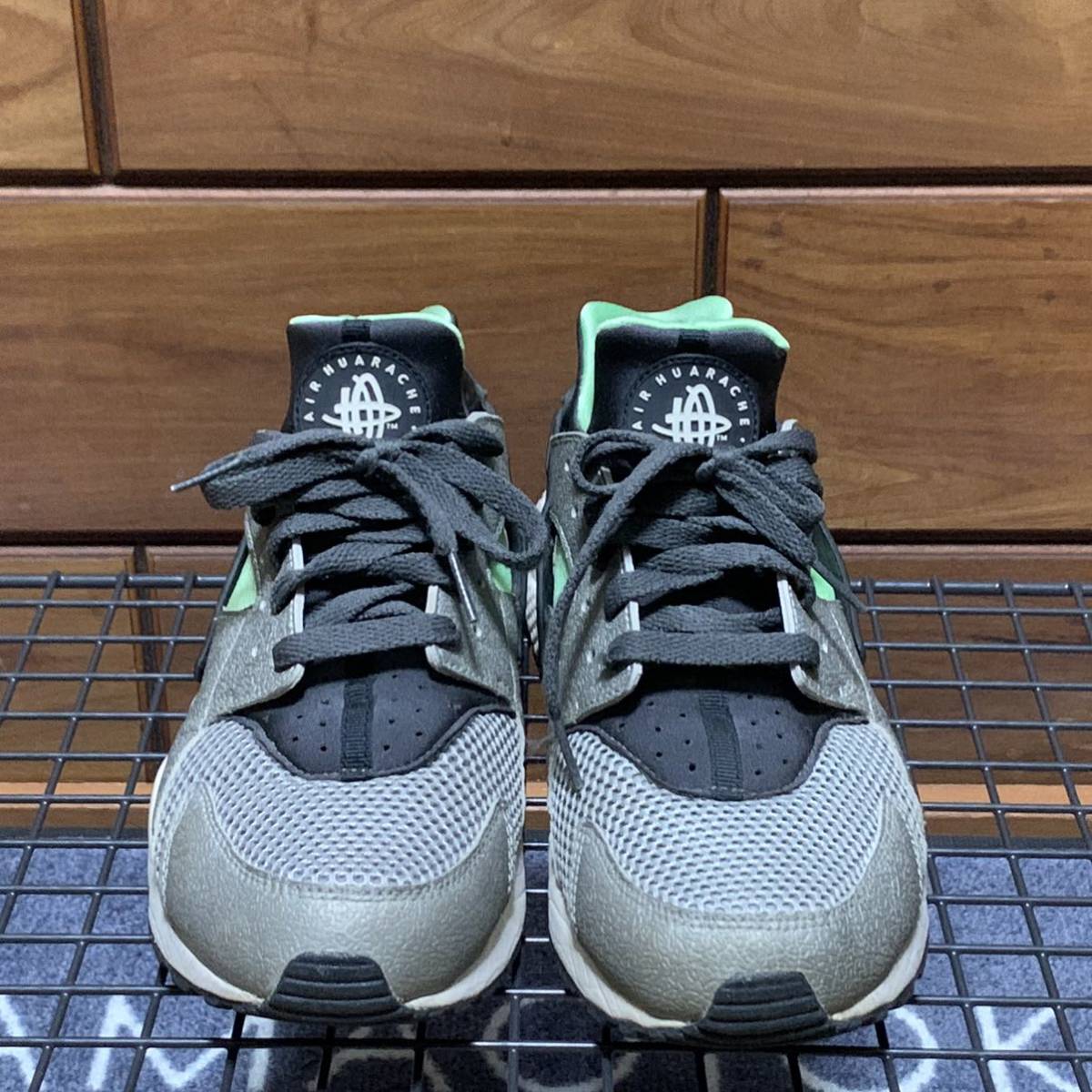1円スタート 27cm US9 NIKE AIR HUARACHE GREY/GREEN/BLACK ナイキ 