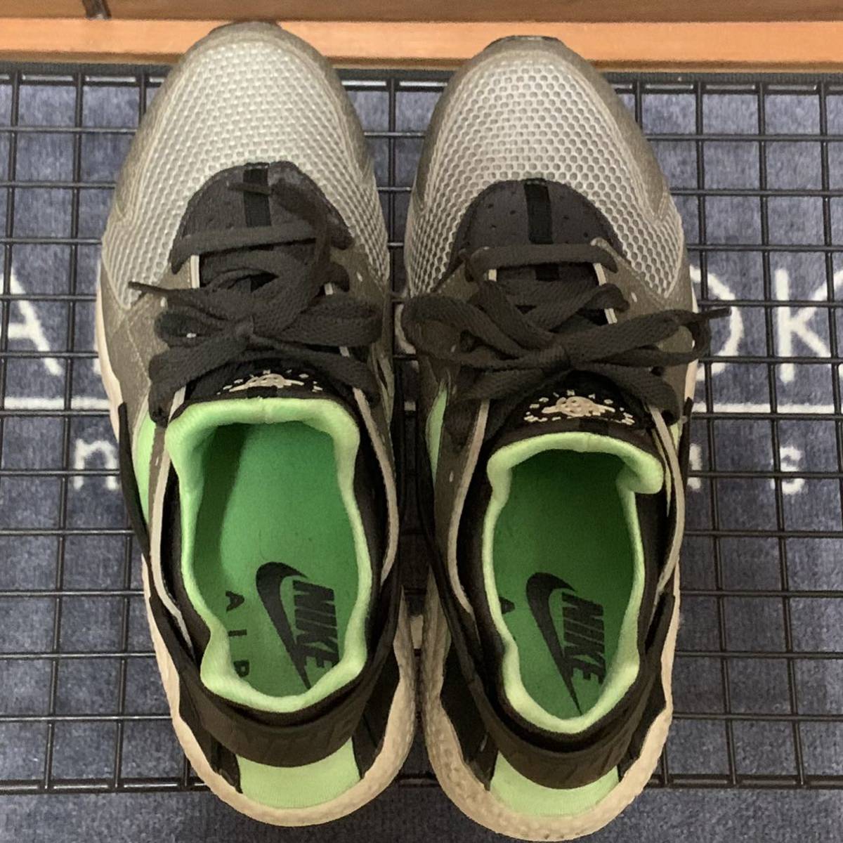1円スタート 27cm US9 NIKE AIR HUARACHE GREY/GREEN/BLACK ナイキ 