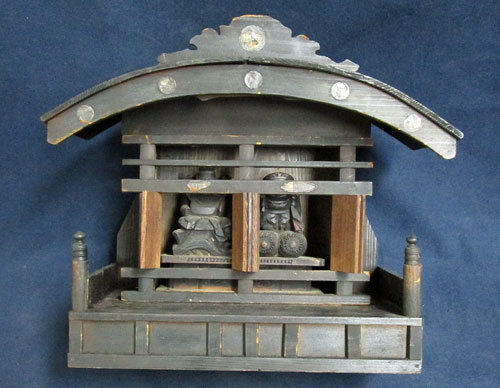 江戸期 木彫 社殿形厨子に納まる 恵比寿大黒像 検 仏教美術 中国美術