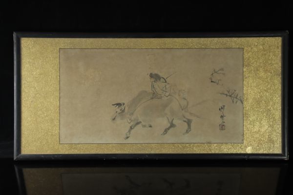 SEP063 天才浮世絵師 河鍋暁斎 『牛童子』図 肉筆 額装 大人の歴史講座 真