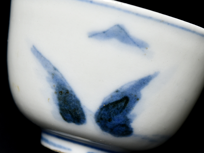 倣大明成化年製 款 青花 山水人物文 煎茶碗 五客 】 中國 唐物 煎茶