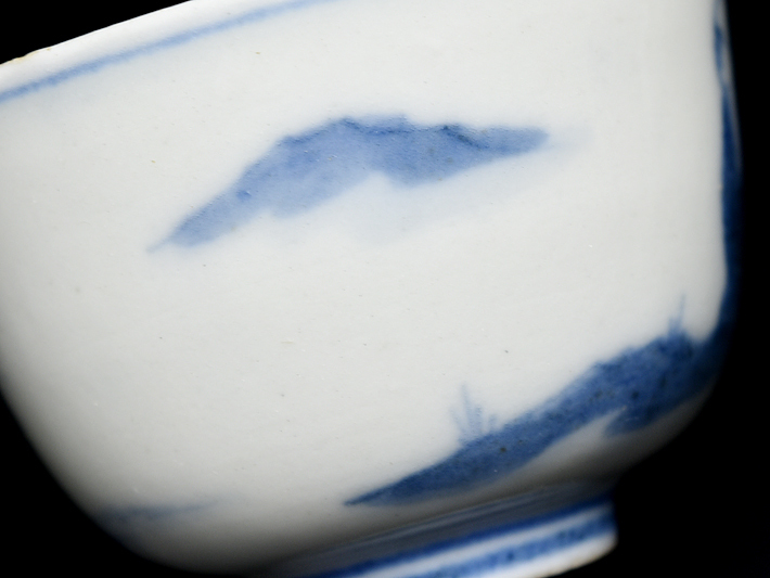 倣大明成化年製 款 青花 山水人物文 煎茶碗 五客 】 中國 唐物 煎茶