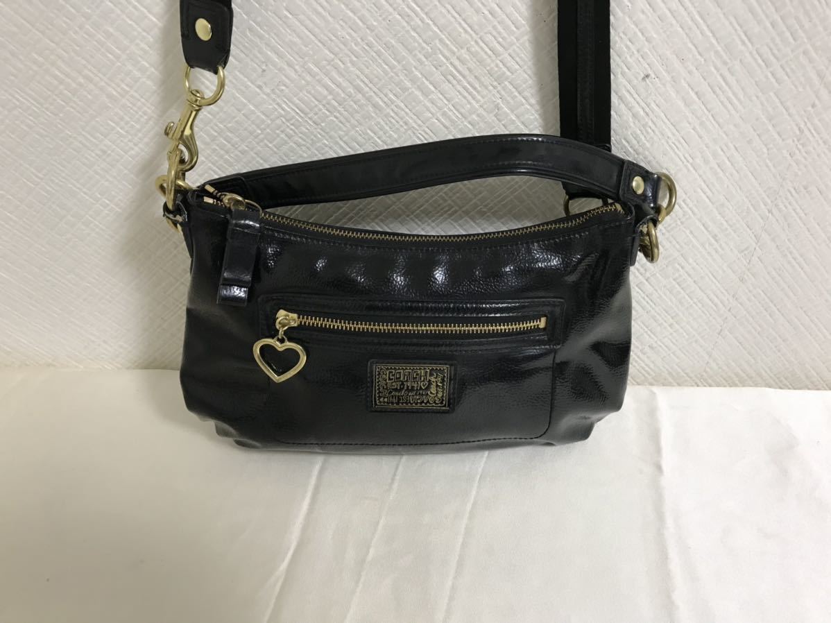 コーチ ポピー エナメル 2way ショルダー トートバッグ ブラック ロゴ