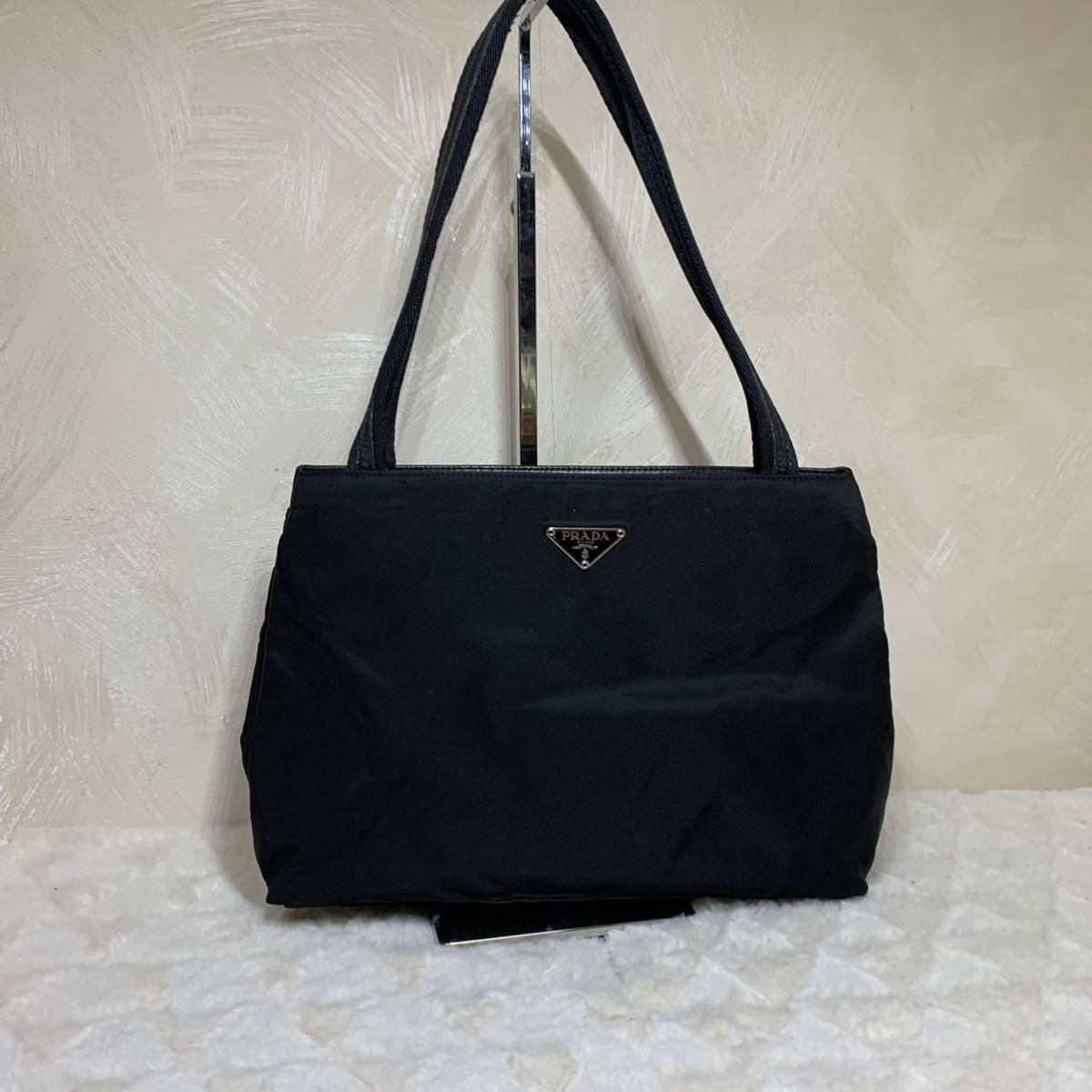 極美品】プラダ PRADA レザー ナイロン ハンドバッグ ブラック 黒 三角 