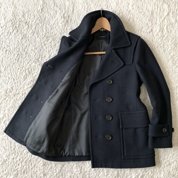 114★状態良好！BURBERRY LONDON カシミヤ混 バーバリー 刻印釦 ダブルブレスト ピーコート ネイビー コート 上着 Mサイズ
