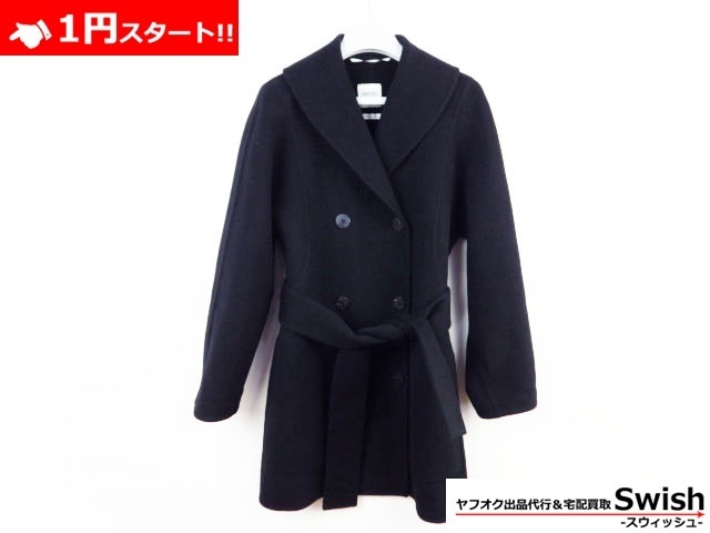 A821 HERMES エルメス カシミヤ ピーコート Pコート 34 黒(コート