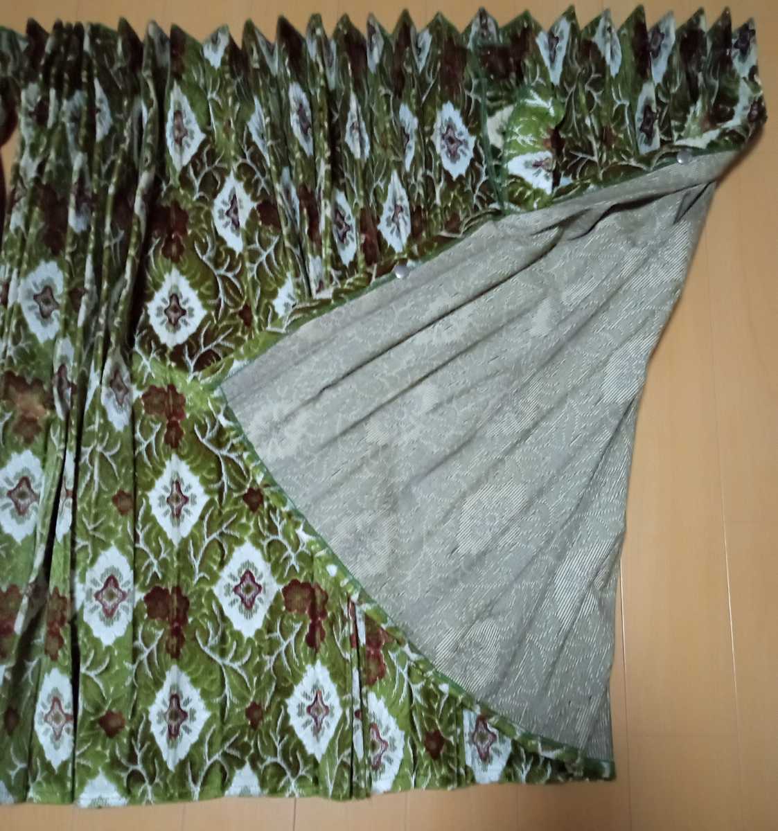 トラック用品 金華山 仮眠カーテン 大花束α(アルファ)緑(グリーン) 2