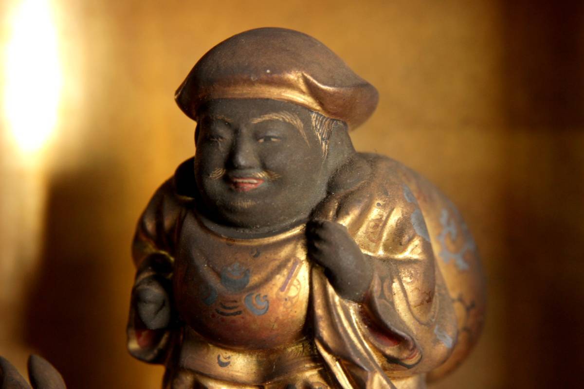 開運是空 大黒天 厨子入りの仏像 金古美仕上げ 大黒天立像 文化遺産