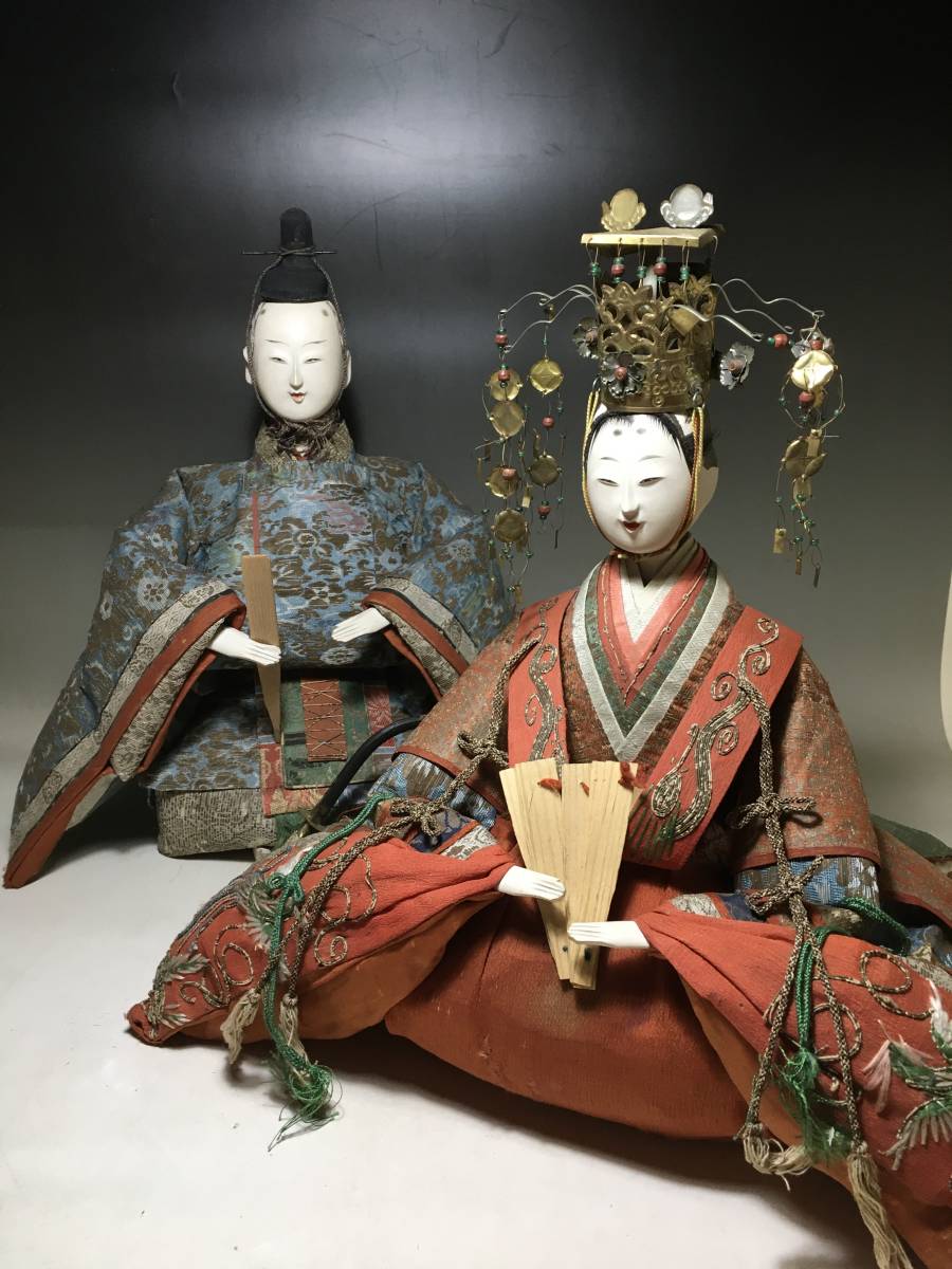 アンティーク１００年 明治大正期 特大！ 親王飾りお雛様②　享保雛　古今雛 古今雛 親王雛 ⁄ 古玩具 幕末明治頃の雛人形 公式通販 全国通販