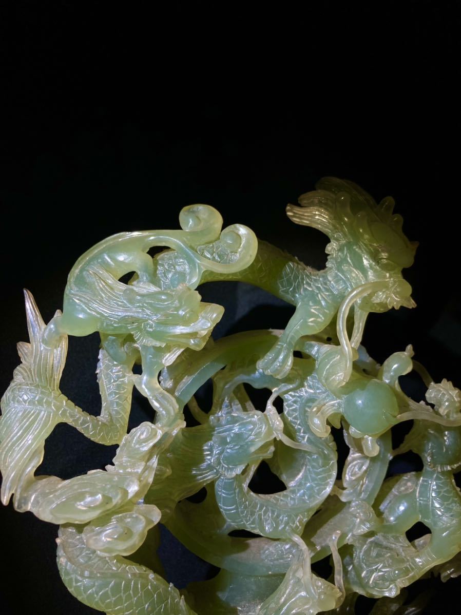 爆買い，定番 中国 砡彫 龍透彫 20.8×9.5cm 硬砡 翡翠