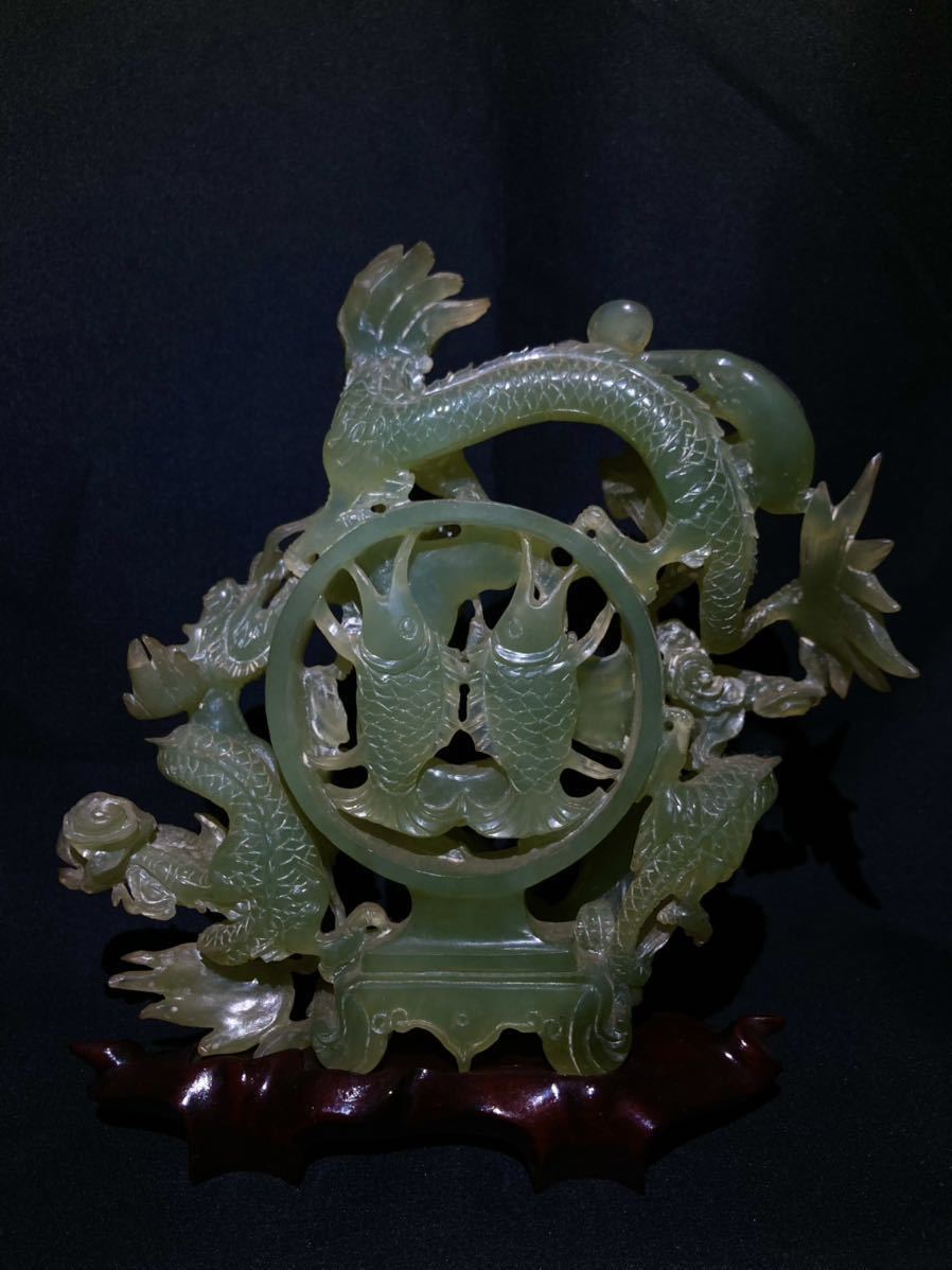 爆買い，定番 中国 砡彫 龍透彫 20.8×9.5cm 硬砡 翡翠