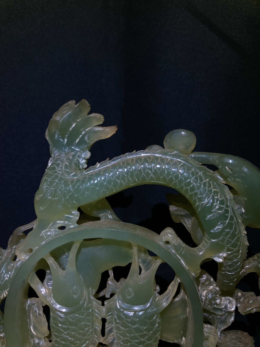 爆買い，定番 中国 砡彫 龍透彫 20.8×9.5cm 硬砡 翡翠