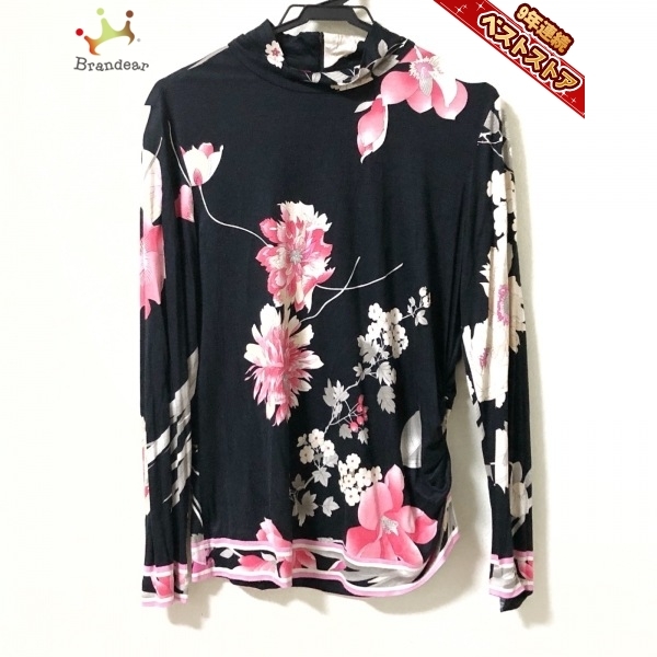LEONARD - LEONARD(レオナール) 長袖カットソー サイズ42 L レディース - 黒×ピンク×マルチ ハイネック/花柄 SALE，大得価】 レオナール LEONARD 長袖カットソー サイズ42 L - 黒