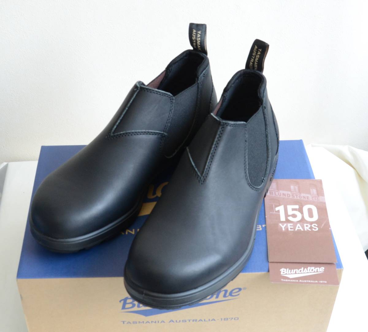 新品 BLUNDSTONE ブランドストーン slip on shoe サイドゴアブーツ ローカット 黒レザー UK 8
