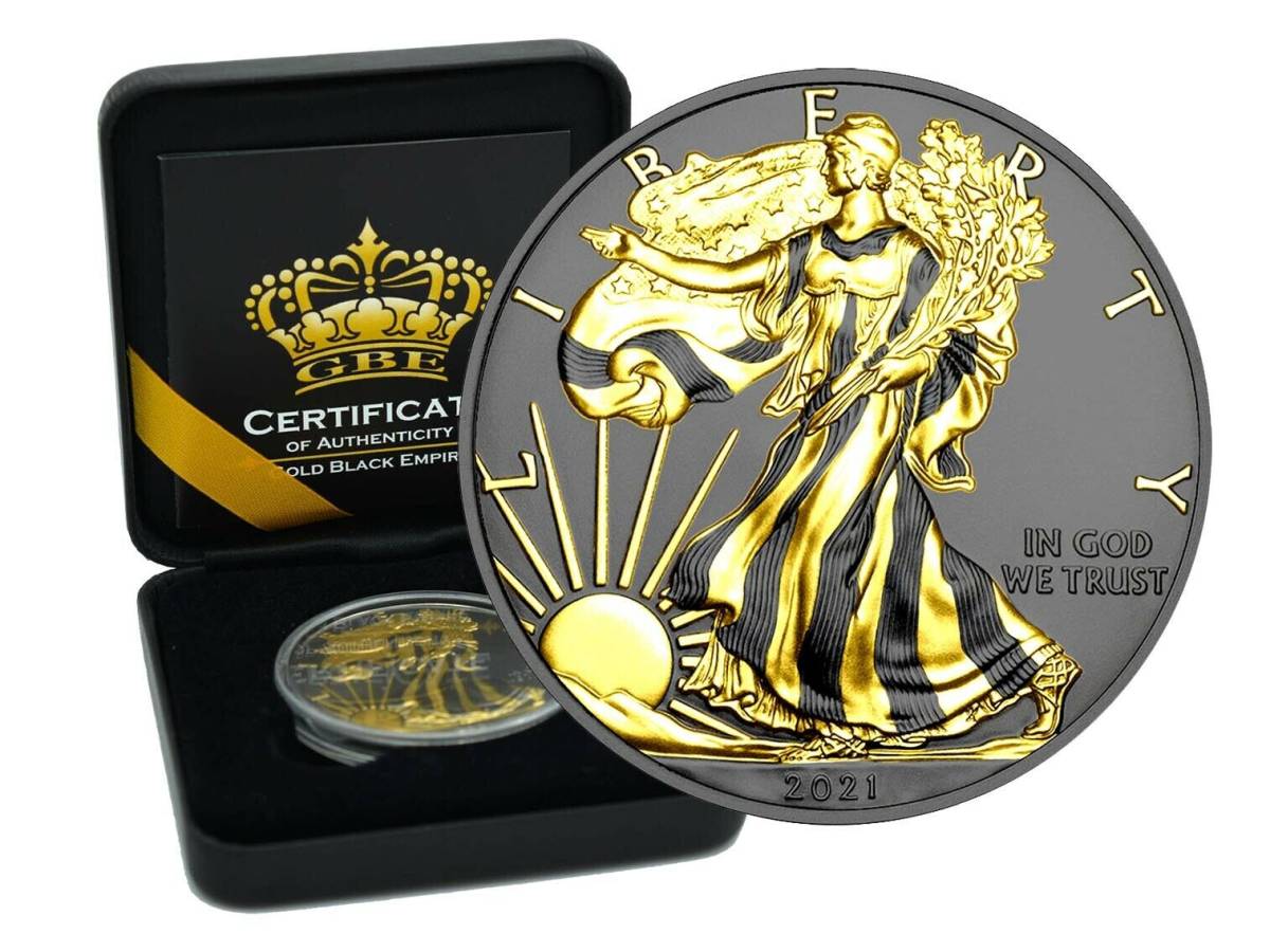 1円 スタート】2021 アメリカ イーグル リバティ ゴールドブラックエンパイヤ 限定 1 ドル 銀貨 47 2021