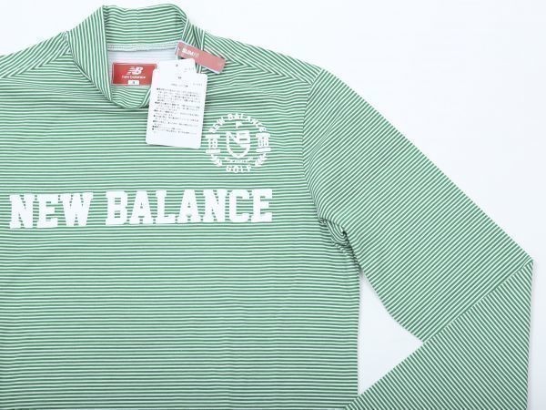 1円★NEW BALANCE ニューバランス★ベア天ボーダー長袖ロゴハイネックシャツ【012-7167004】グリーン緑【本物保証】完売★サイズ選択5/6