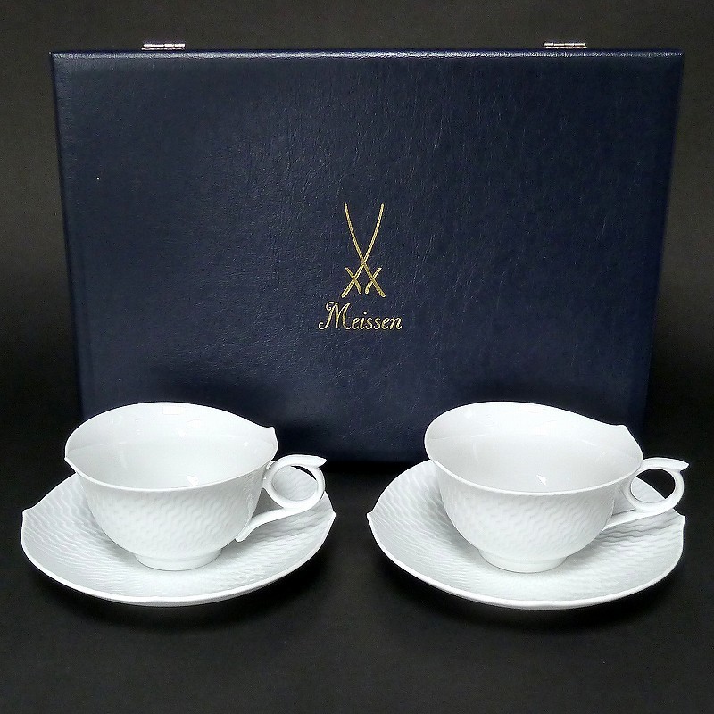 J12 Meissen 波の戯れ ホワイト カップ＆ソーサー 29613 2客