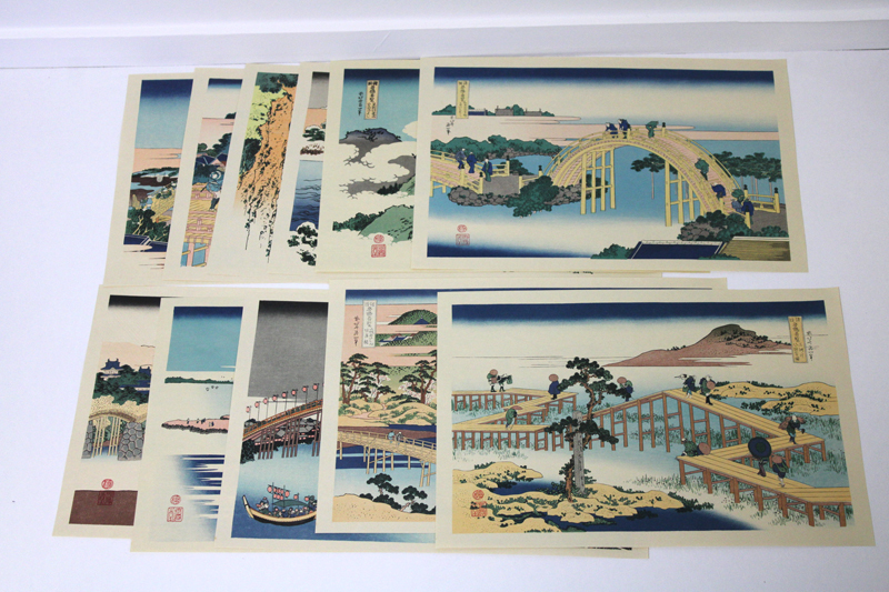 北斎と広重 名所絵 名橋奇覧・近江八景・江戸近郊八景・千絵の海 全37枚 □浮世絵複製画集 「北斎と広重名所絵」 名橋奇覧・近江八景・江戸近郊