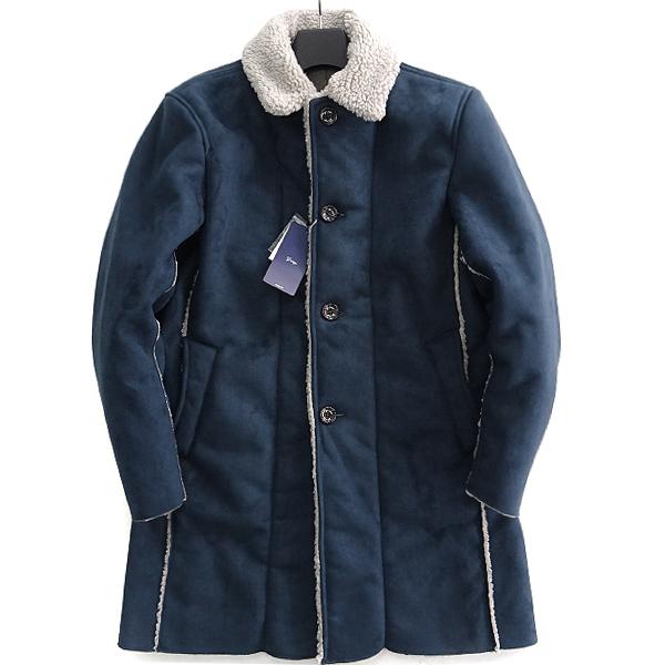 新品 ジーステージ フェイクムートン ステンカラーコート 46(M) 紺