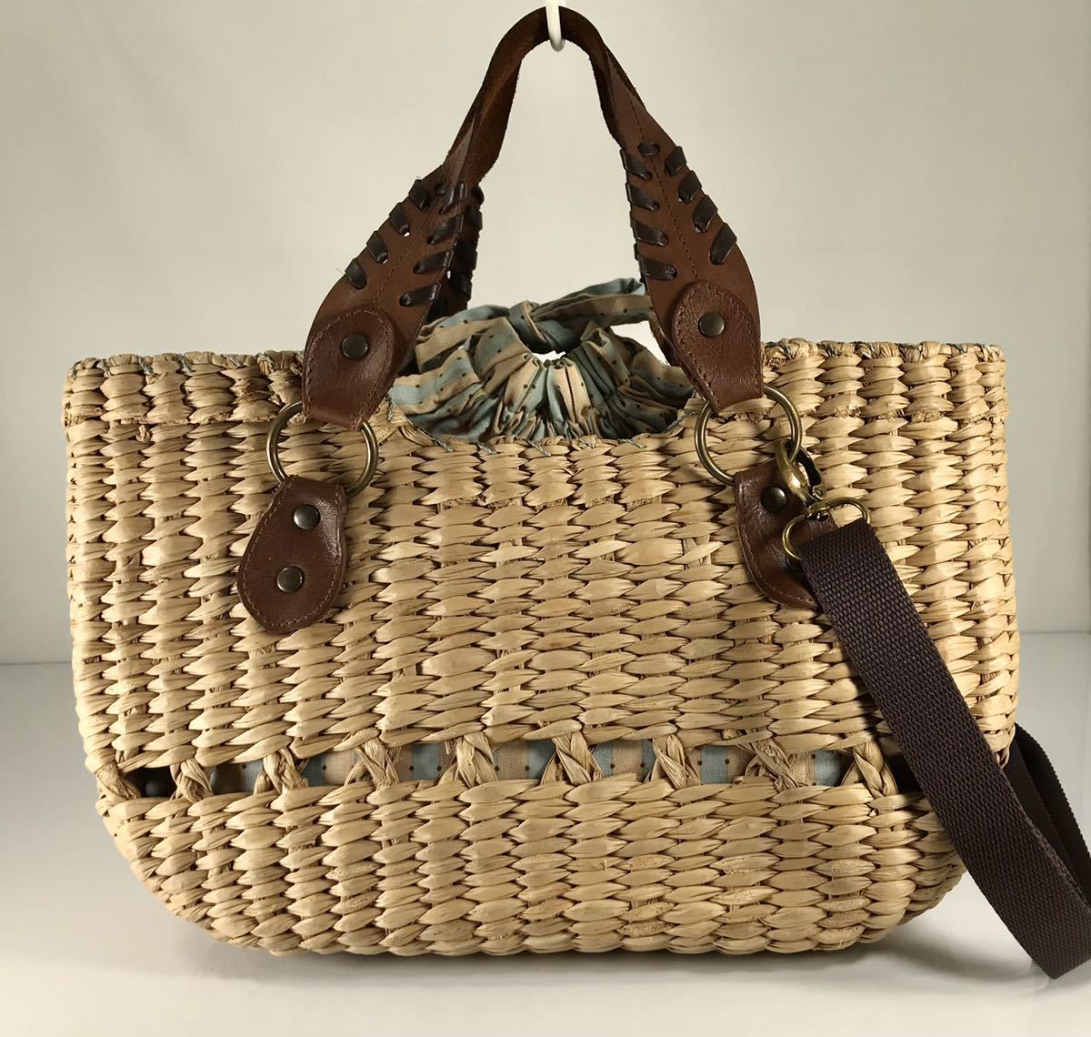 美品 agnes b アニエス・ベー 2WAY 可愛い 籠バッグA4雑誌OK 天然素材