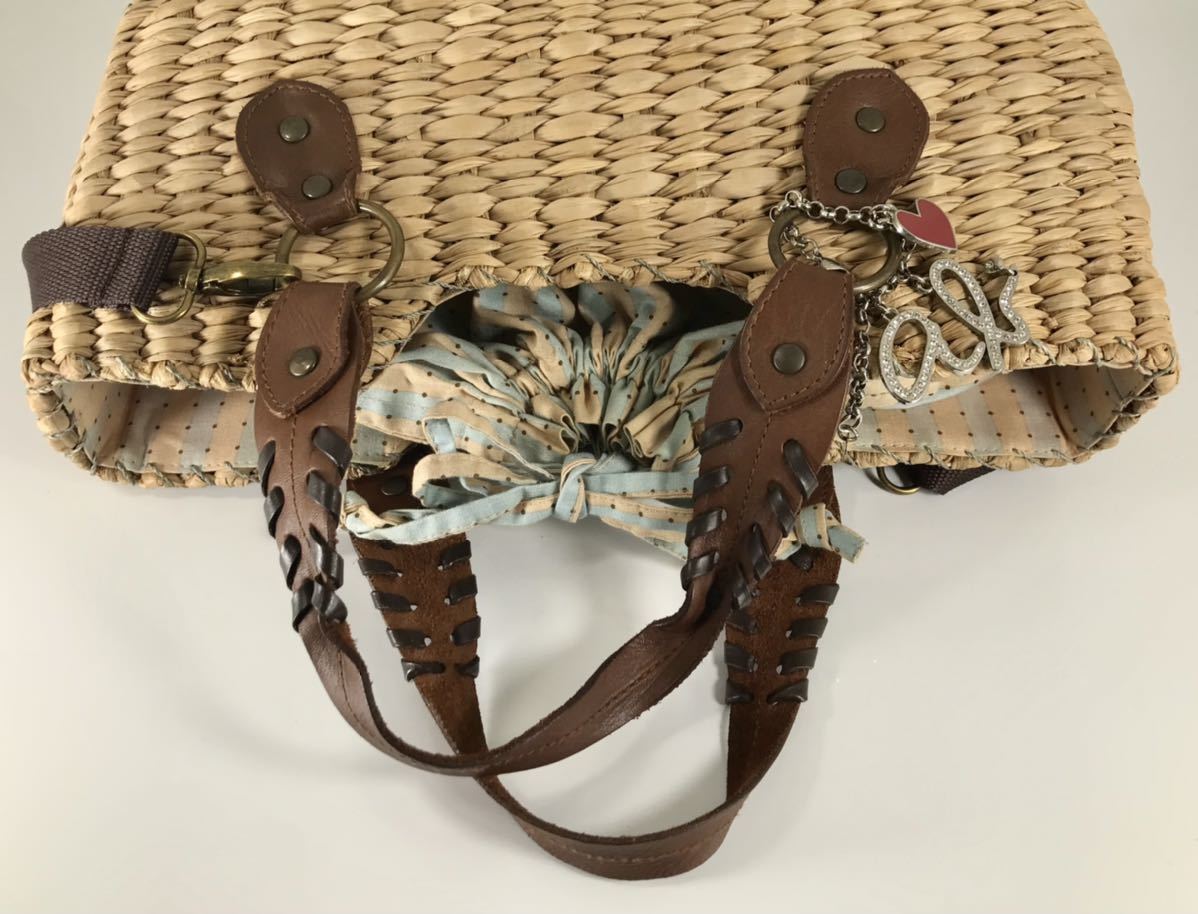 美品 agnes b アニエス・ベー 2WAY 可愛い 籠バッグA4雑誌OK 天然素材