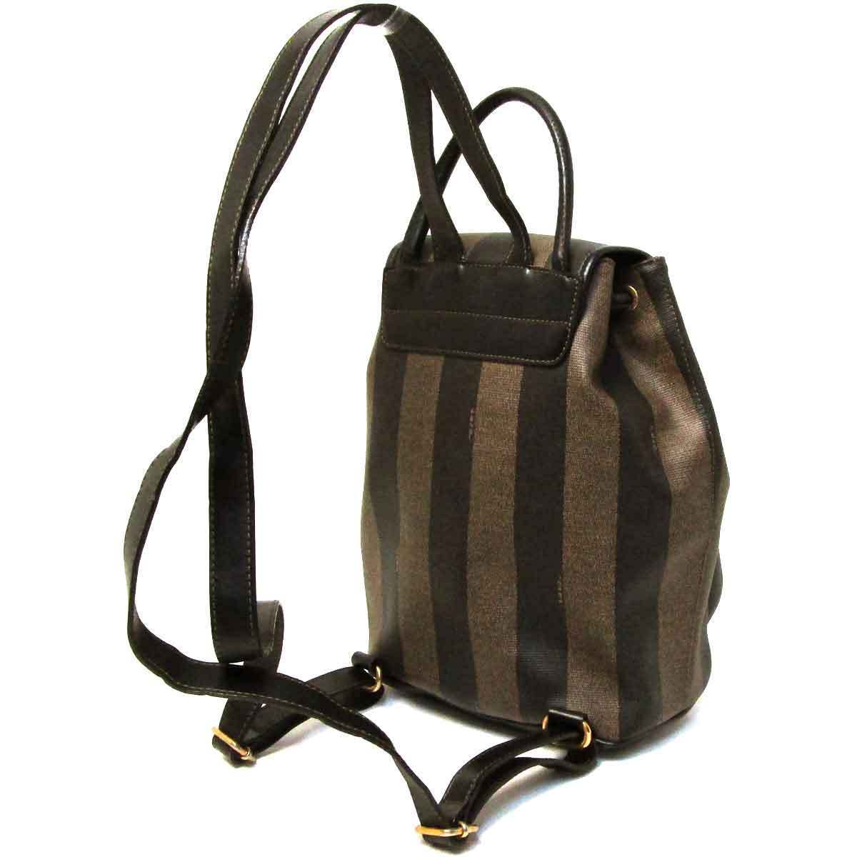 フェンディ リュック ペカン ミニバックパック 茶系ストライプ 中古