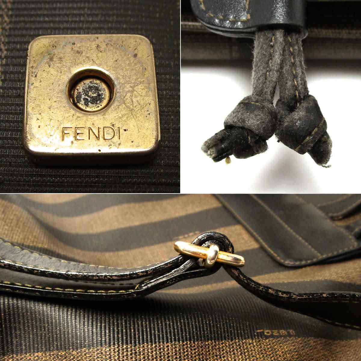 フェンディ リュック ペカン ミニバックパック 茶系ストライプ 中古 