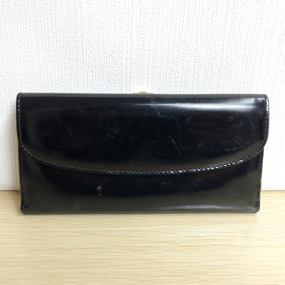 GUCCI グッチ エナメル 二つ折り 長財布 ブラック 黒 ゴールド金具 035 