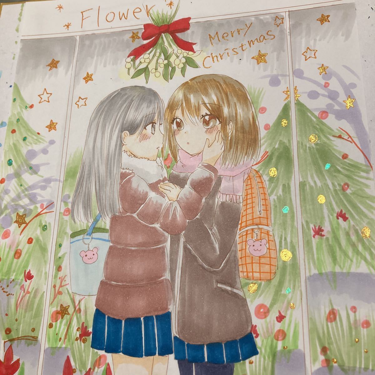 ヤドリギの下 は クリスマス3 キラキラ オリジナル 手描きイラスト 手描きイラスト 売買されたオークション情報 Yahooの商品情報をアーカイブ公開 オークファン Aucfan Com