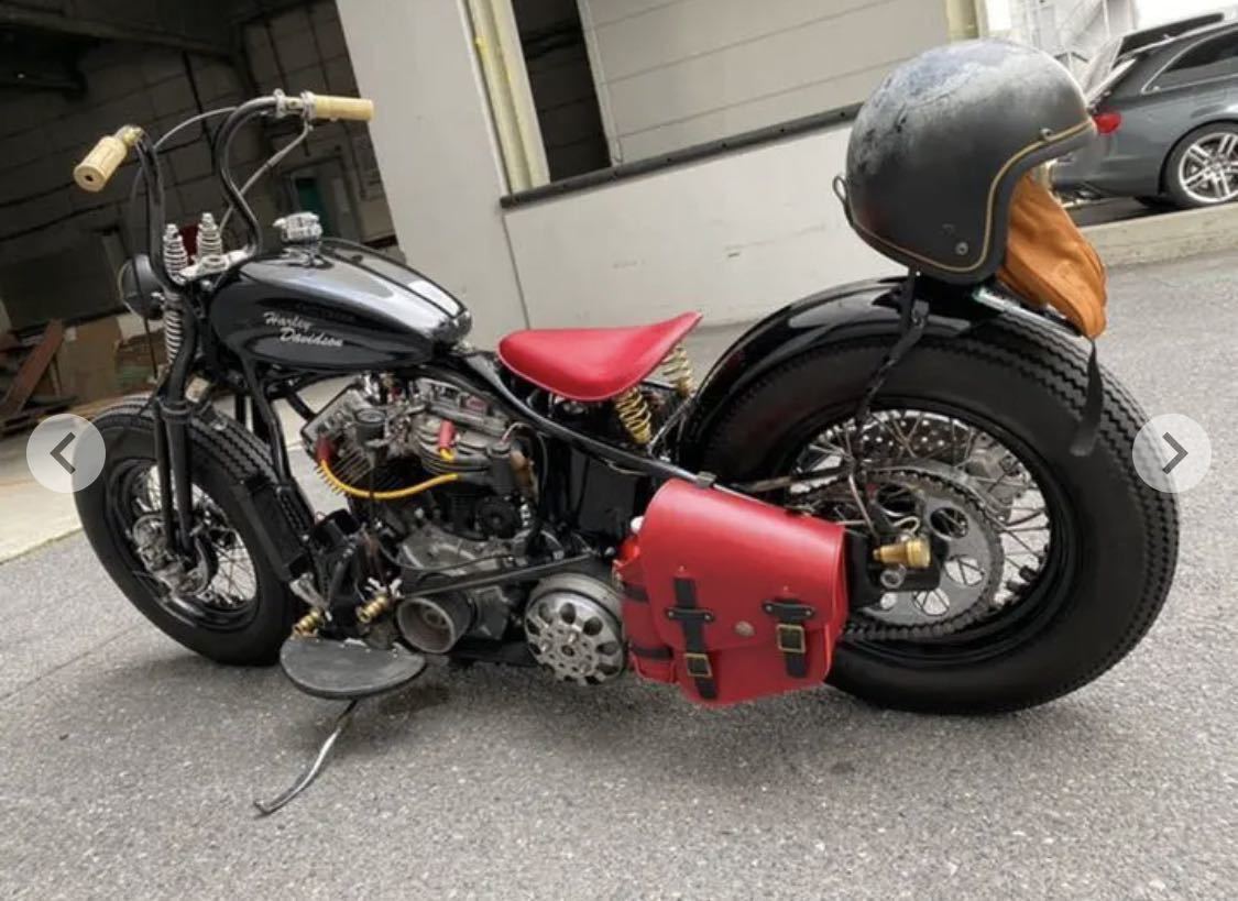 ◇ハーレー ショベル リジットフレームバッグ 携行缶ホルダー付 牛本革 