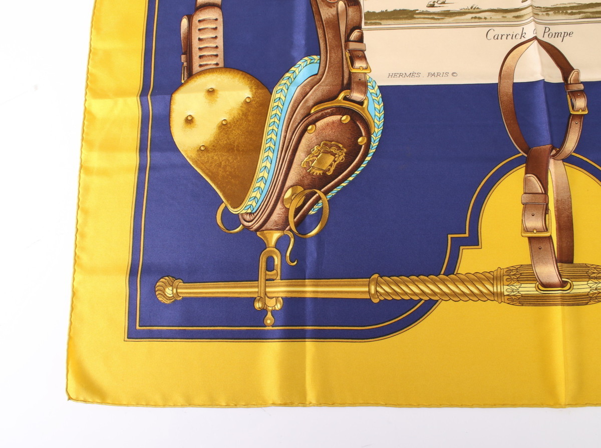 HERMÈS エルメス カレ90 Carrick à Pompe シルクスカーフ □エルメス□カレ90□Carrick a Pompe□馬具柄□シルク 100％
