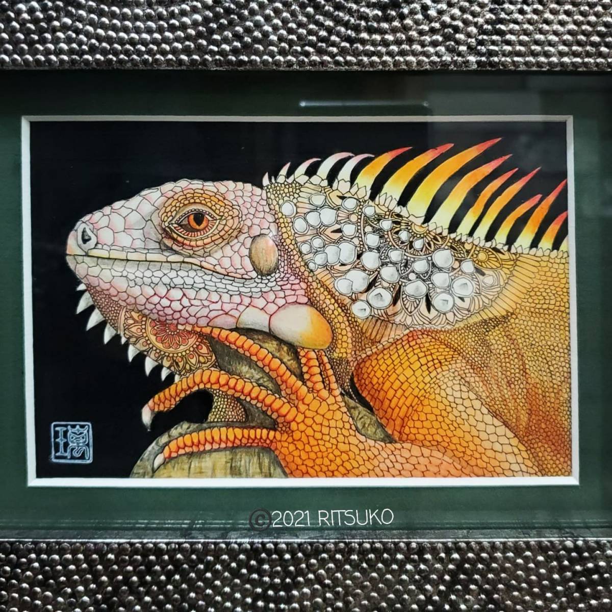 ミリタリー 特大ペンキ アート 絵 一点物 店舗 展示品 原画 1点もの 額装付き 色鉛筆画 ボールペン画 日本人作家 グリーン