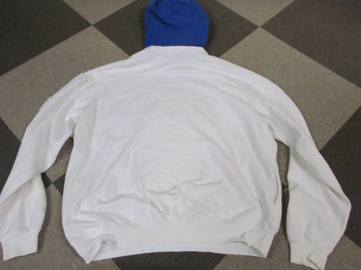 90s POLO SPORT 後付け パーカ XL~ 白x青 USA 星条旗 ビンテージ