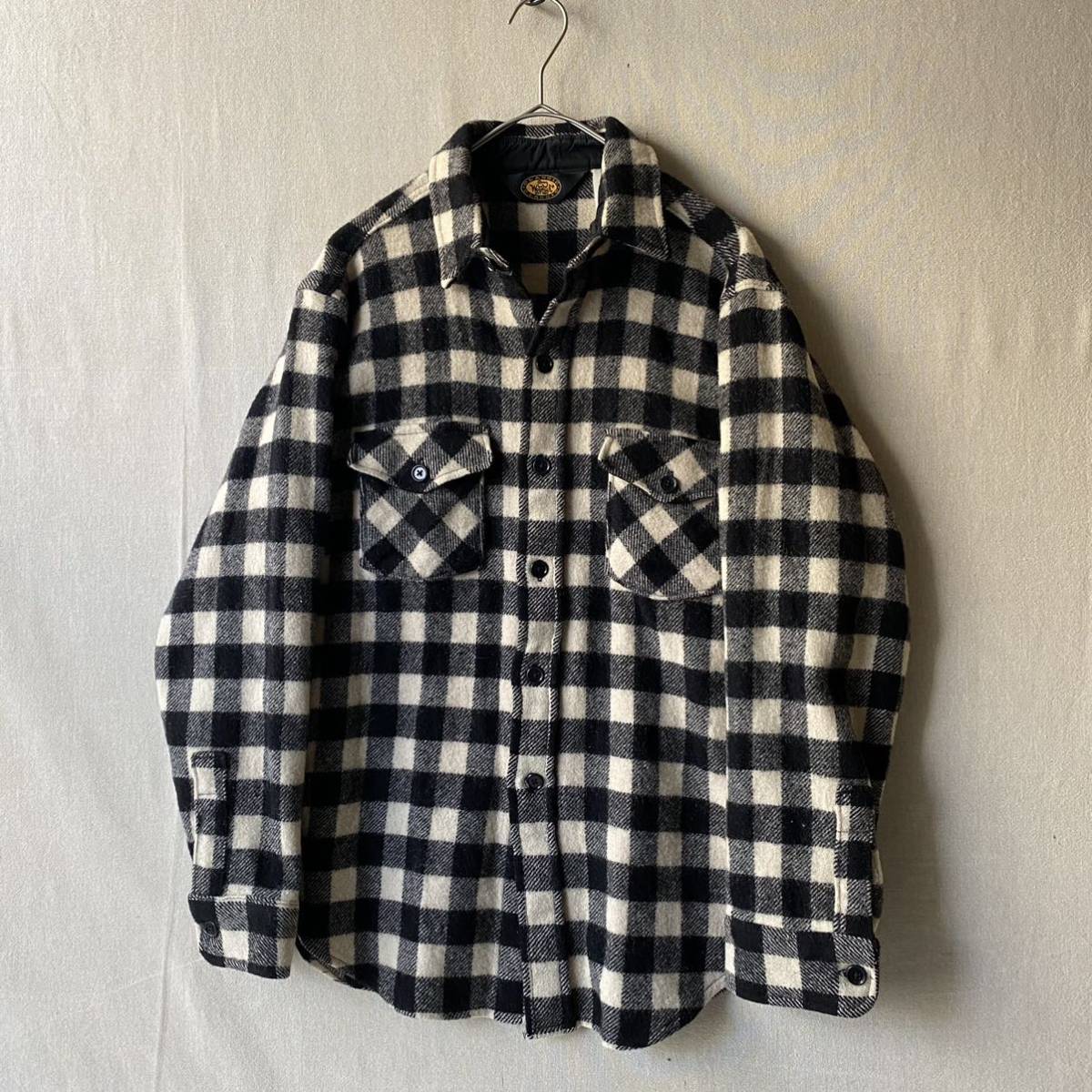 【超激得，セール】 90s Woolrich CPO シャツ / ウール ネルシャツ ブロックチェック ブラック ホワイト USA ビンテージ 70s 80s T1-11056-2343(Mサイズ)｜売買されたオークション情報、yahooの商品情報をアーカイブ公開 - オ 長袖シャツ一般