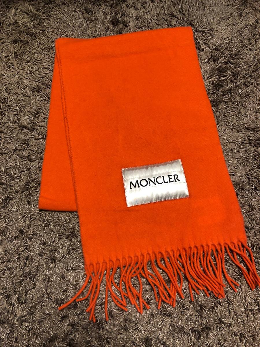 国内正規品 MONCLER モンクレール マフラー オレンジ ウール ダウン 