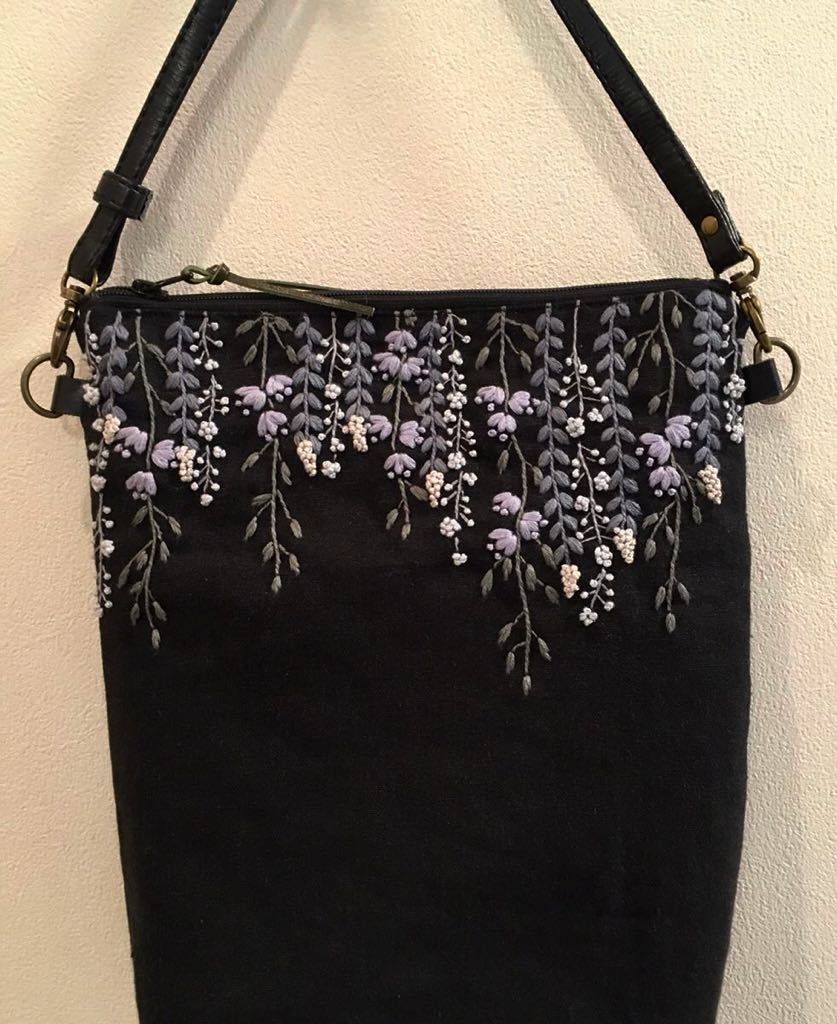 人気SALE，本物保証 ハンドメイド手刺繍ショルダーバッグ 手刺繍 DMC ブラック綿麻100% 本革 お買い物お散歩旅行 トートバッグ ブラック(女性用)｜売買されたオークション情報、yahooの商品情報をアーカイブ公開 女性用