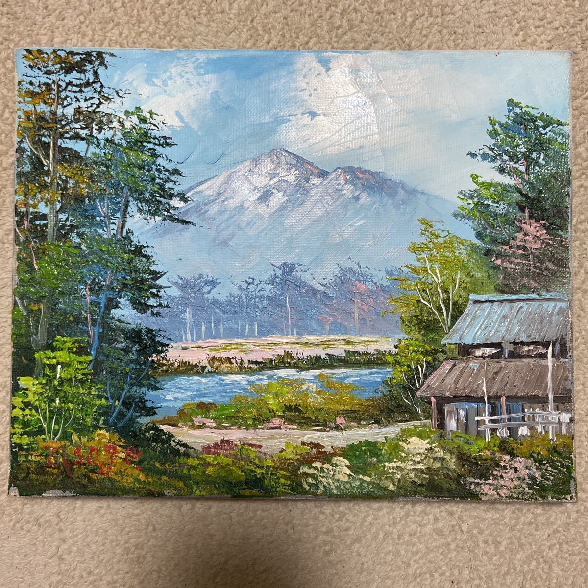 風景画 油彩画 真作 真贋保証佐藤忠彦 真 受注制作 筑波山 佐合