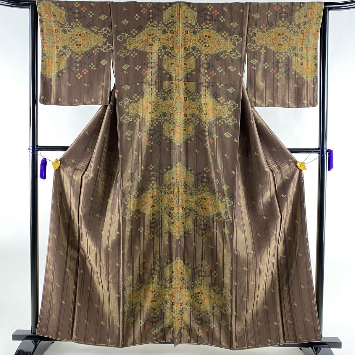 低価，大人気 付下げ 秀品 幾何学模様 縞 金通し 茶色 袷 158.5cm 64.5cm M 正絹(付下げ)｜売買されたオークション情報、yahooの商品情報をアーカイブ公開 - オークファン 付下げ
