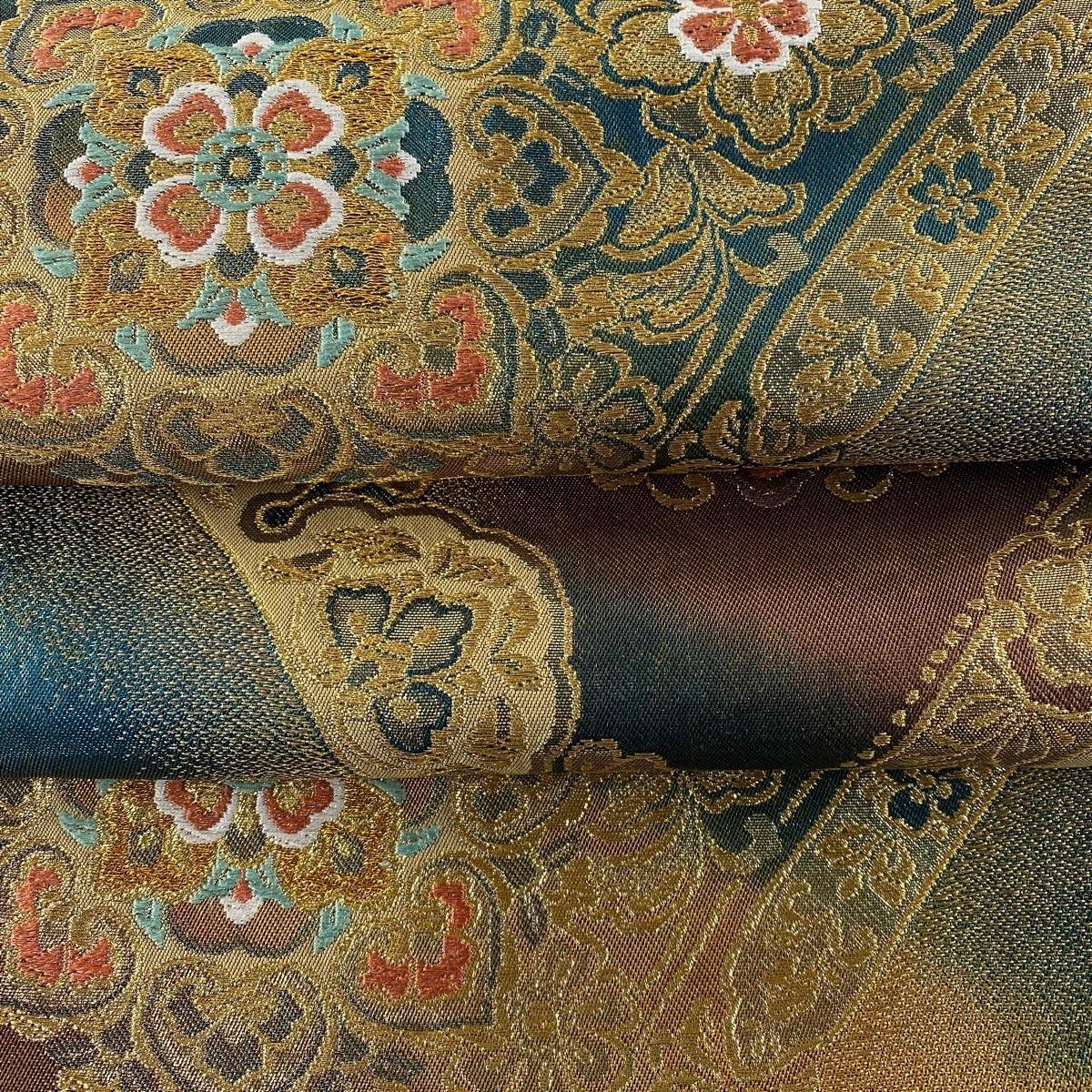 袋帯 秀品 蜀江華文 亀甲 金糸 箔 クリーム 六通 正絹｜中古・古着