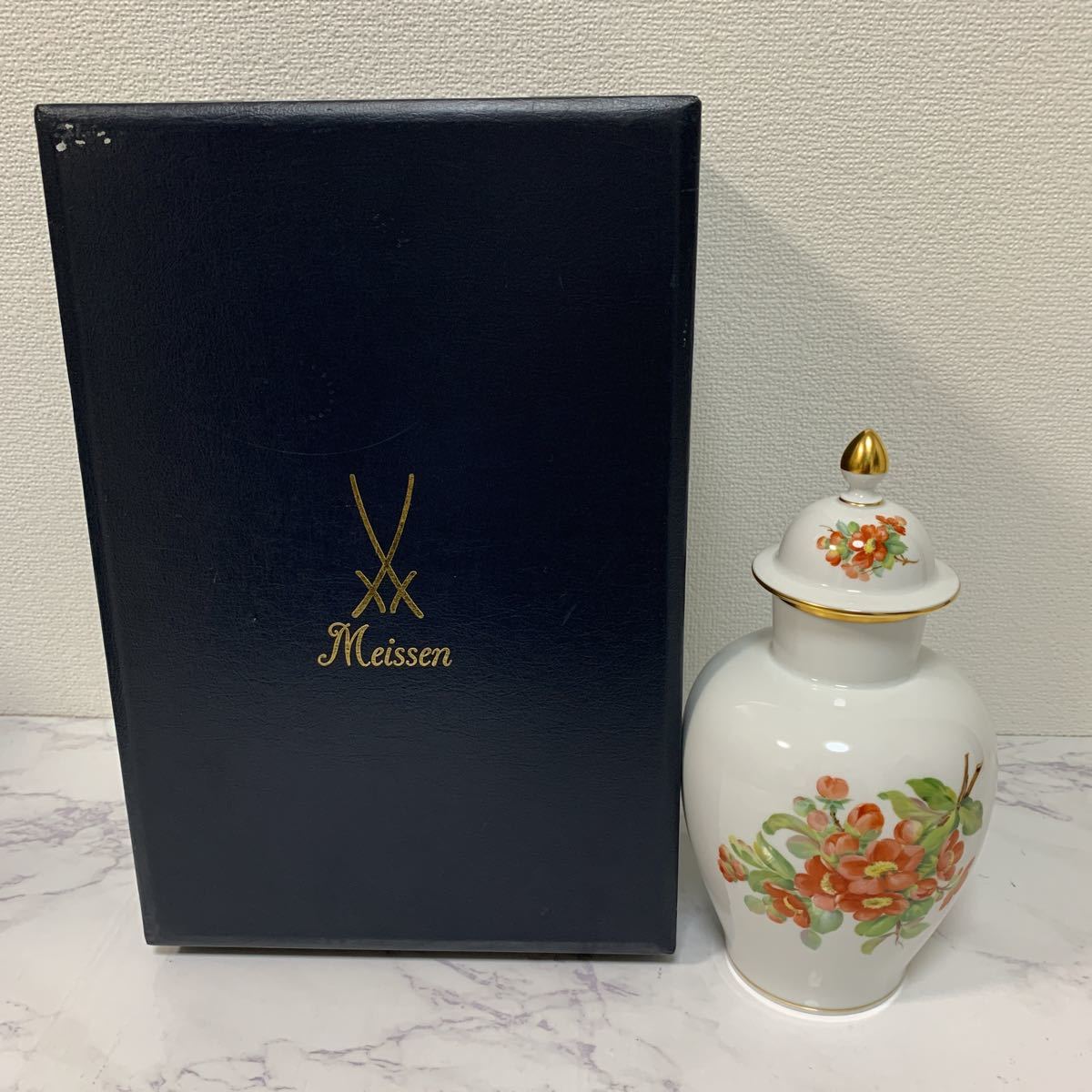 Meissen マイセン 花瓶 フラワーベース 花柄 蓋付き 陶器 アンティーク 