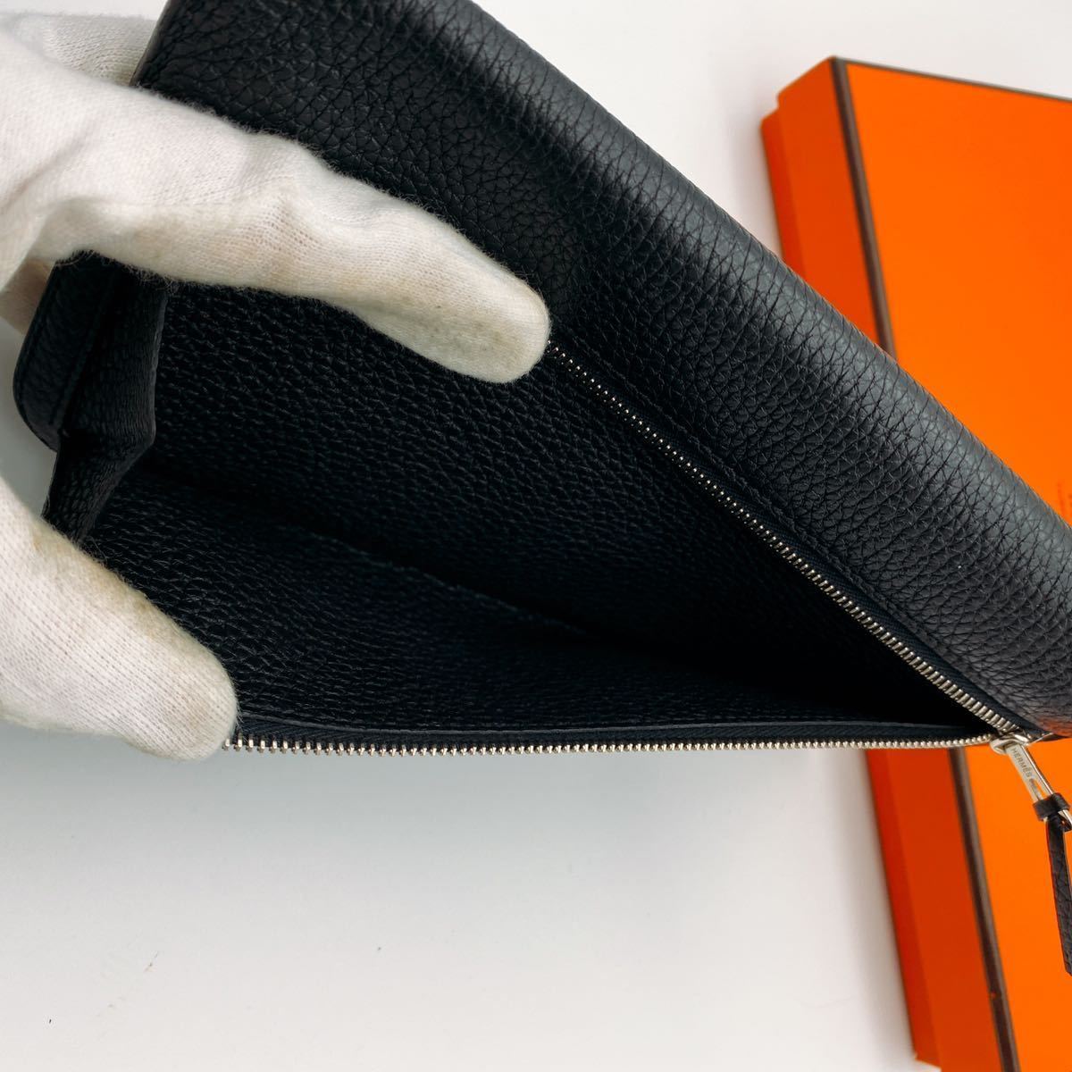 極美品 HERMES エルメス トリヨン ドゴン ロング ブラック 二つ折り 長 